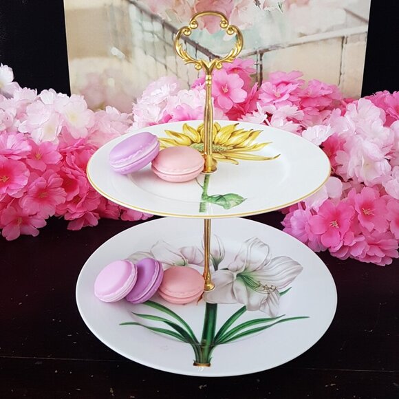 Handmade 2 Tier Dessert Stand Floral Jewelry Trinket Tray Tea Party Shabby Chic - Picture 2 of 5